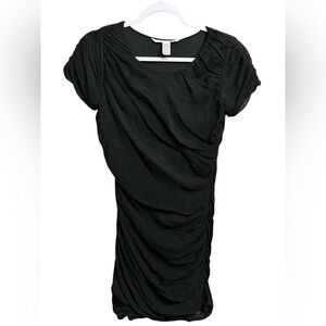 Diane Von Furstenberg Black Silk Ruched Mini Dress